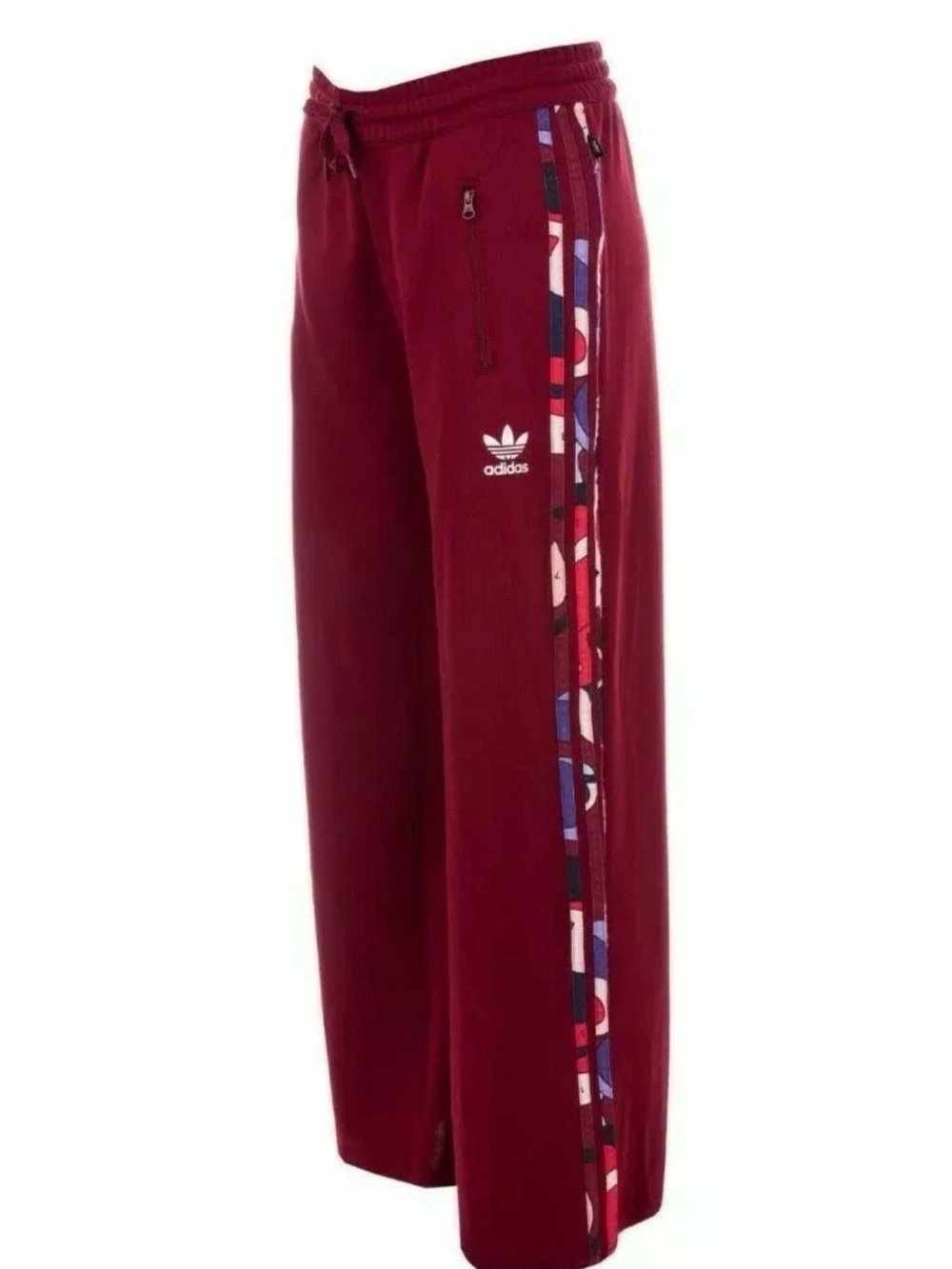 adidas x Rita Ora Burgundy Track Pants with Multicolor Side Stripe